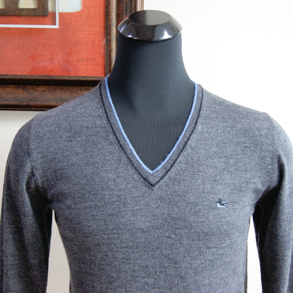 New Etro V neck Virgin Wool Sweater Pullover